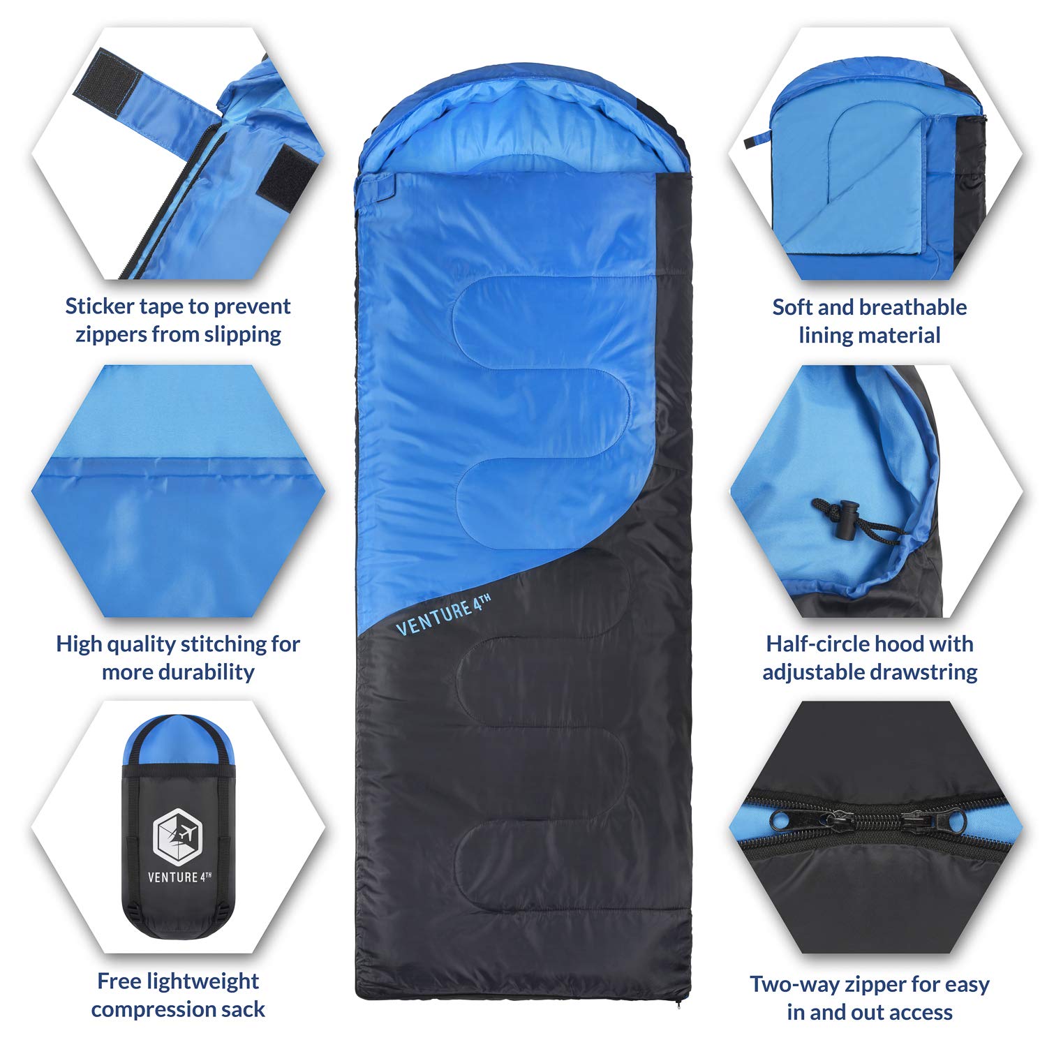 VENTURE 4TH Backpacking Warm Sleeping Bag with Self Inflating Sleeping Pad for Adults & Kids – Ideal for Hiking, Camping & Outdoor Adventures