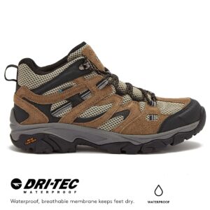 HI-TEC Ravus WP Mid Waterproof Hiking Boots for Men, Lightweight Breathable Outdoor Trekking Shoes - Tan, 10.5 Medium