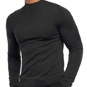 KINGBEGA Men's Regular Fit Basic Lightweight Long Sleeve Pullover Shirt Mock Turtleneck, Black 1, Large