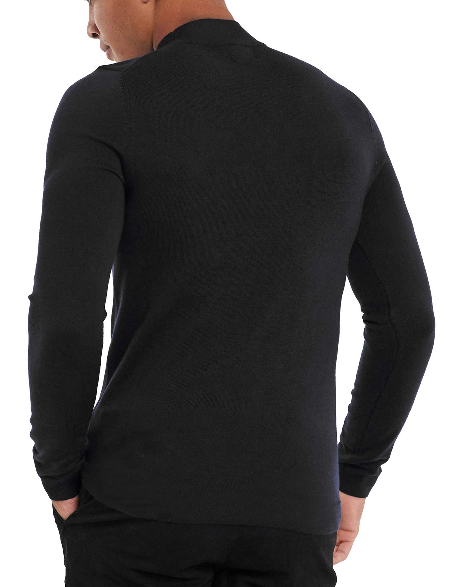 KINGBEGA Men's Regular Fit Basic Lightweight Long Sleeve Pullover Shirt Mock Turtleneck, Black 1, Large