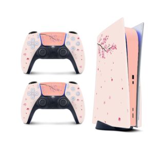 tacky design ps5 skin japanese cherry blossom skin for playstation 5 skin console and 2 controller skin, ps5 cover vinyl 3m decal stickers full wrap cover (disk edition)