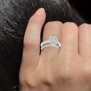 Engagement Rings Wedding Bands Stacking Women Engagement Wedding 2Pcs Set Cubic Zirconia 925 Sterling Silver Rings Size 6-10 for Women/Girl Finger Rings DIY Jewelry Gifts (Silver, 11)