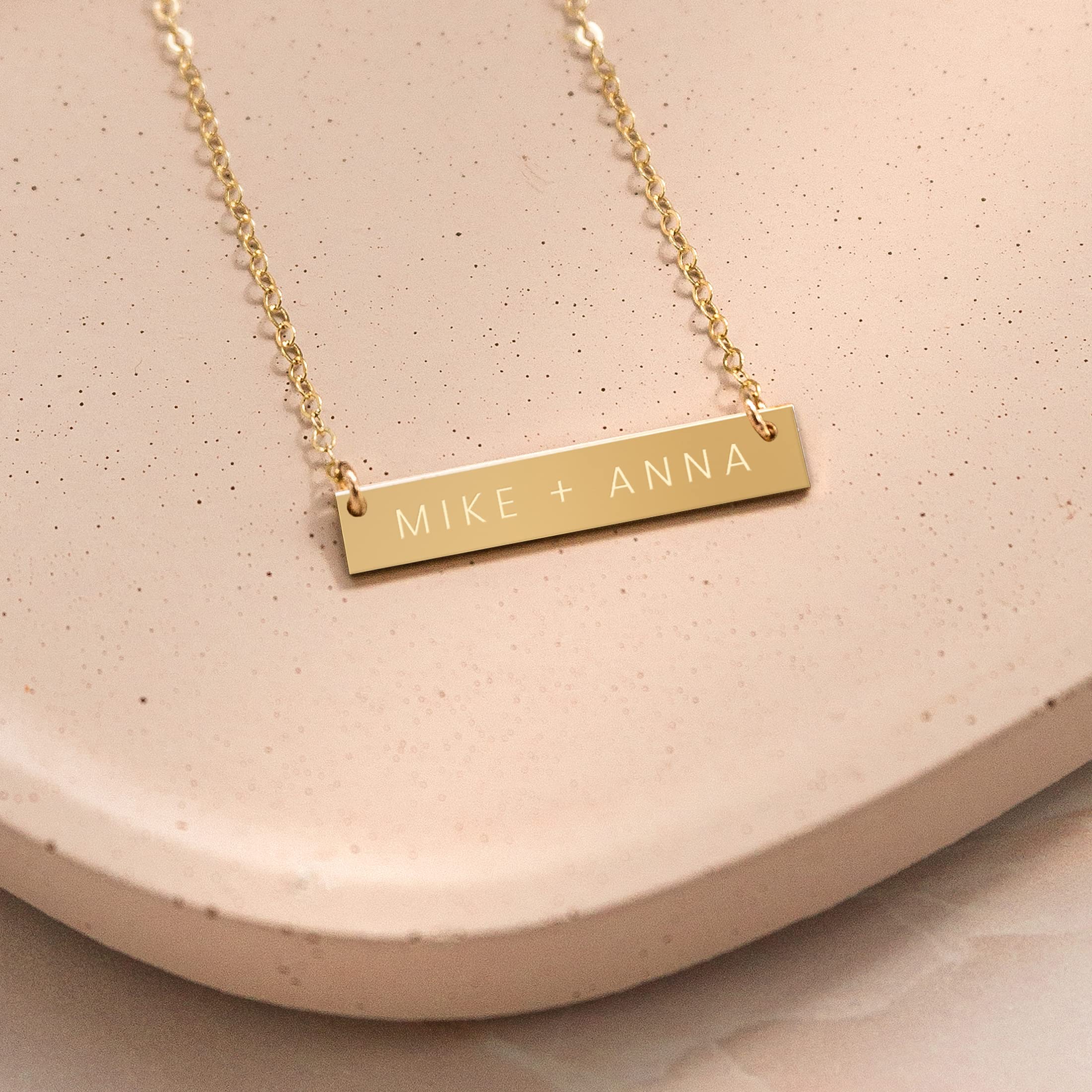 Zen & Zuri Personalized Modern Couple Names Gold Filled Bar Necklace, Wedding, Valentine's Day, Mother's Day, Anniversary, Dainty, For Her