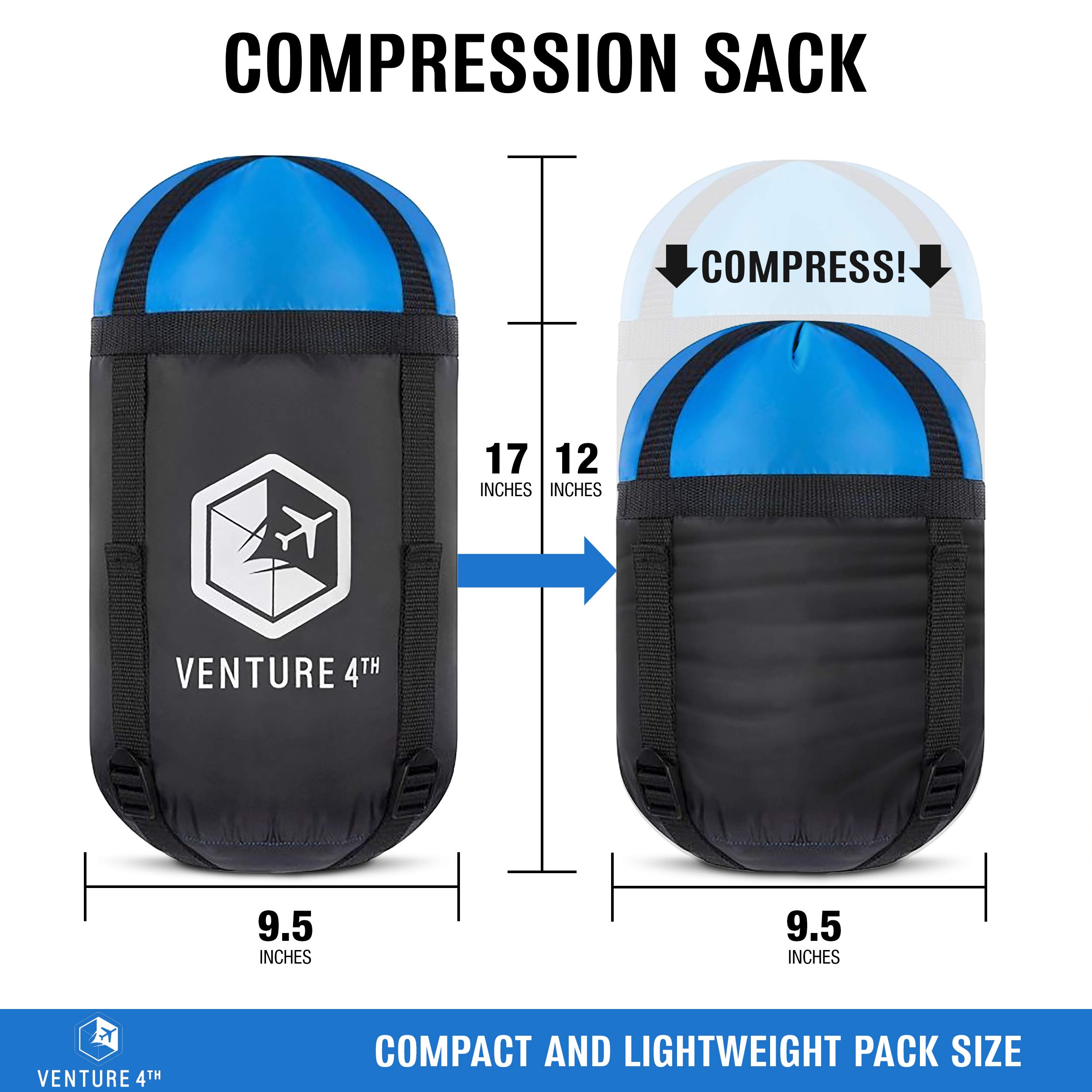 VENTURE 4TH Backpacking Warm Sleeping Bag with Self Inflating Sleeping Pad for Adults & Kids – Ideal for Hiking, Camping & Outdoor Adventures