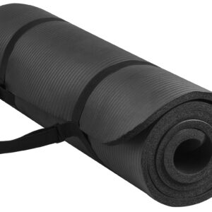 Fitvids All Purpose 1/2-Inch Extra Thick High Density Anti-Tear Exercise Yoga Mat with Carrying Strap and Yoga Blocks, Black