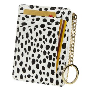 women's 8 cards slim minimalist card holder coin changes purse keychain front pocket wallet, white dot