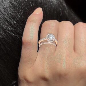 Engagement Rings Wedding Bands Stacking Women Engagement Wedding 2Pcs Set Cubic Zirconia 925 Sterling Silver Rings Size 6-10 for Women/Girl Finger Rings DIY Jewelry Gifts (Rose Gold, 7)