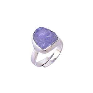 natural tanzanite rough gemstone ring, 925 sterling silver ring, raw tanzanite ring, handmade ring, birthstone ring, statement ring, gift for mom, adjustable ring, blue