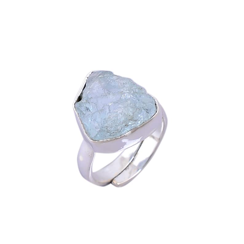 Natural Aquamarine Rough Gemstone Ring, 925 Sterling Silver Ring, Raw Aquamarine Ring, Handmade Ring, Birthstone Ring, Statement Ring, Gift for Mom, Adjustable Ring