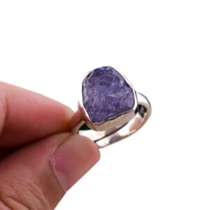 Natural Tanzanite Rough Gemstone Ring, 925 Sterling Silver Ring, Raw Tanzanite Ring, Handmade Ring, Birthstone Ring, Statement Ring, Gift for Mom, Adjustable Ring, Blue