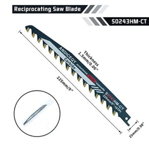 9-Inch Reciprocating Saw Blade-Demolition Masonry Wood Cutting Sawzall Pruning Blades Hard Alloy Saw Blades for Cutting Brick, Porous Concrete (225mm/9")