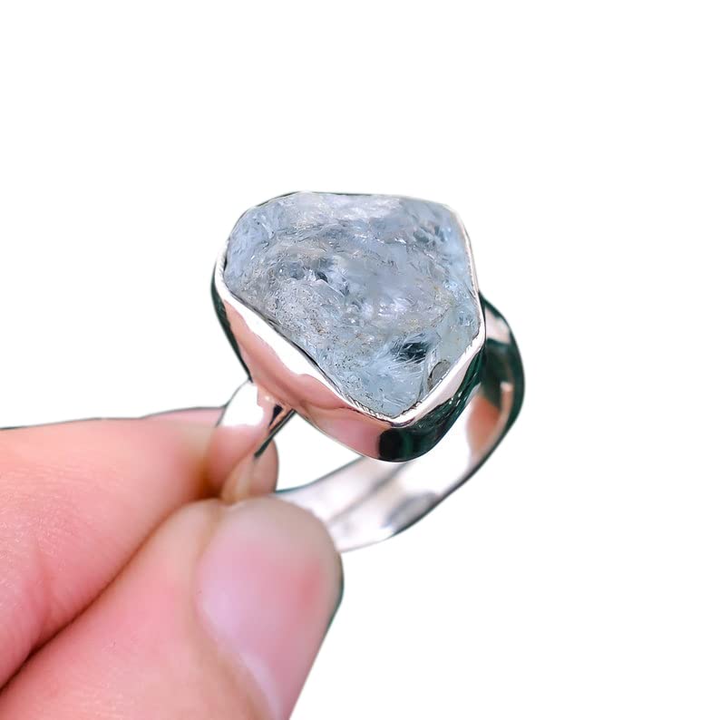 Natural Aquamarine Rough Gemstone Ring, 925 Sterling Silver Ring, Raw Aquamarine Ring, Handmade Ring, Birthstone Ring, Statement Ring, Gift for Mom, Adjustable Ring