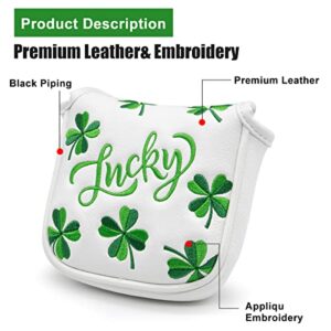 Golf Headcovers Lucky Clover Golf Driver Fairway Wood Hybrid Mallet Blade Putter Cover Headcover Premium Leather Headcovers Fits Most of Drivers Woods and Blade Putters