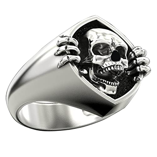 Skull Ring Vintage Men's Finger Ring Geometric Ring Jewelry Women‘s Gothic Punk Hip Hop Biker Personalized Birthstone Engagement Wedding Bands Ring Fit Size 7-12 (A, 12)