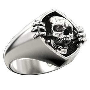 skull ring vintage men's finger ring geometric ring jewelry women‘s gothic punk hip hop biker personalized birthstone engagement wedding bands ring fit size 7-12 (a, 12)