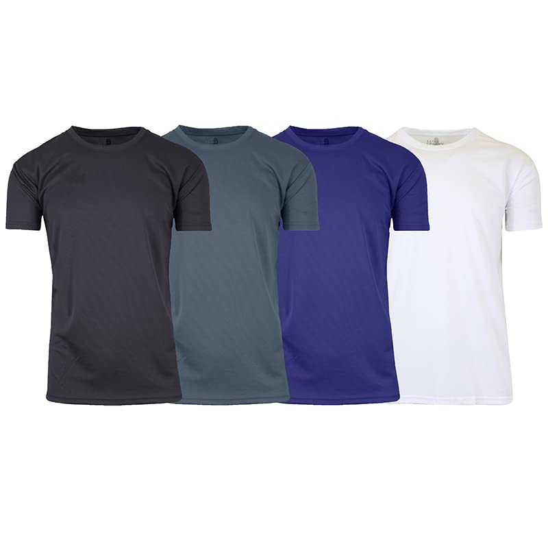 Galaxy by Harvic Men's Crew Neck Short Sleeve Tee, Active Reflective Stripe Sport T-Shirt, 4 Pack