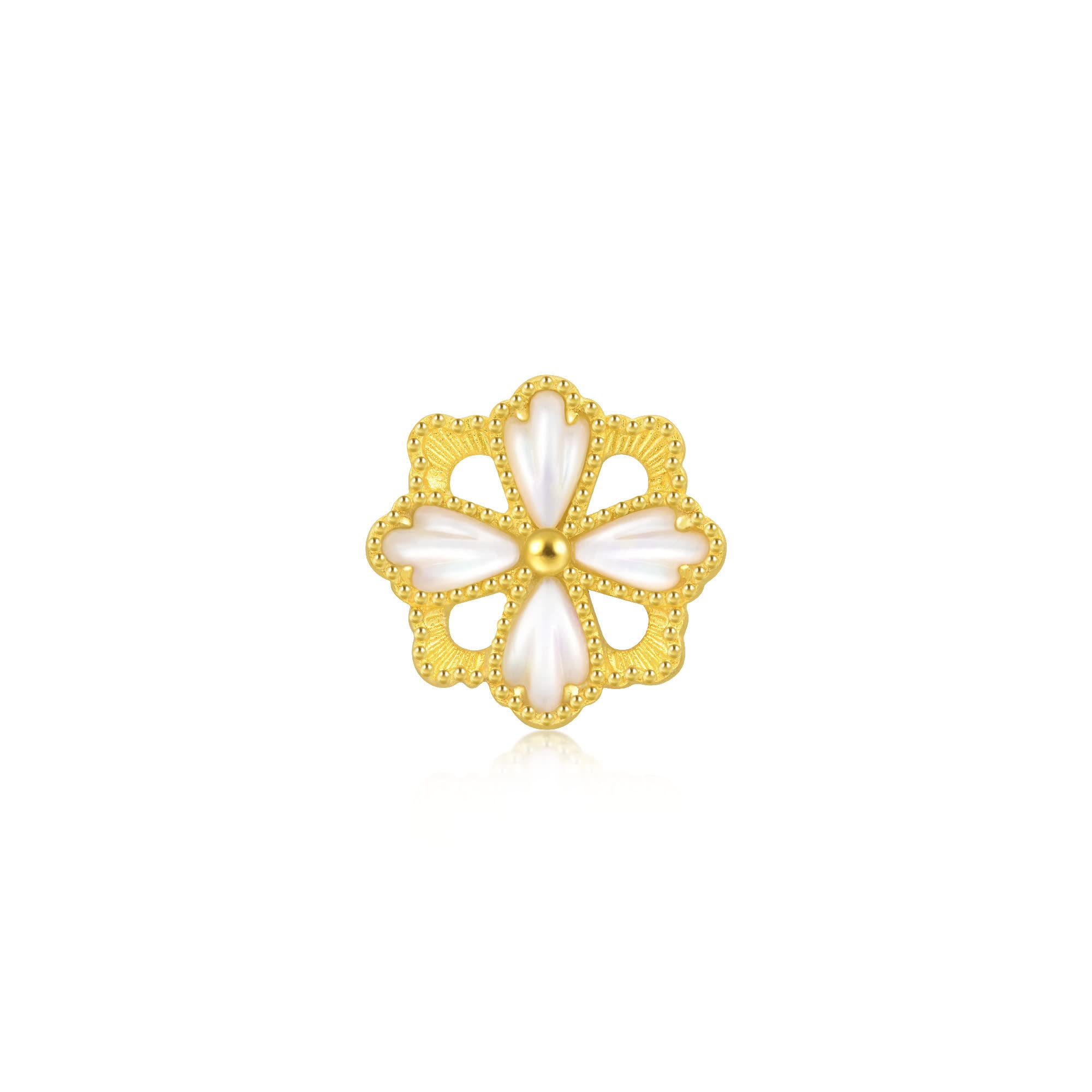 CHOW SANG SANG Cultural Blessings Daily Bliss 999 24K Solid Gold Mother of Pearl Gesar Flower Single Stud Earring for Women 92801E (Sold Single Not Pair)