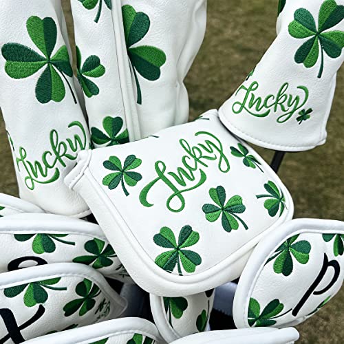 Golf Headcovers Lucky Clover Golf Driver Fairway Wood Hybrid Mallet Blade Putter Cover Headcover Premium Leather Headcovers Fits Most of Drivers Woods and Blade Putters