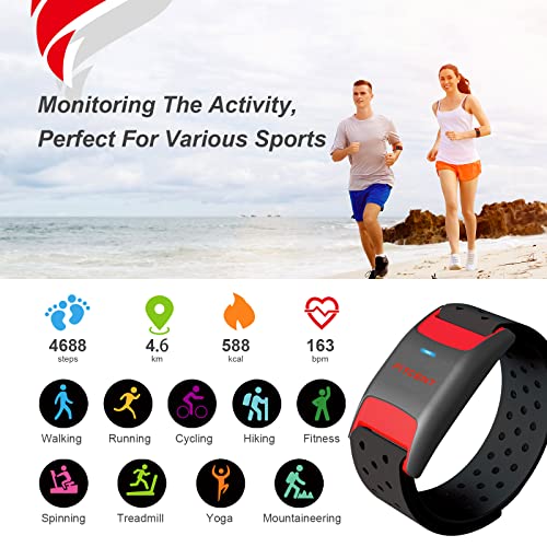 FITCENT Heart Rate Monitor Armband, Bluetooth ANT+ Optical Heart Rate Sensor Arm Band, Rechargeable Fitness Tracker for Peloton Strava Zwift Polar Beat DDP Yoga Wahoo Fitness (Black)