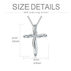 SISGEM S925 Sterling Silver Cross Necklace with Diamond for Women Teen Girls, Double Cross Pendant Necklace Natural Diamond Jewerly Gifts for Birthday Mothers Day 18+2 inch (Sterling Silver- White)