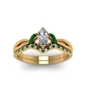 caratyogi marquise cut twisted diamond bridal set yellow gold plated created emerald marquise shape green color wedding ring sets prong setting in size 6 handcraft chakra healing