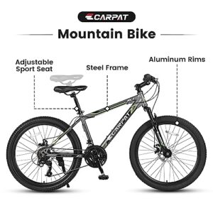 Elecony Mountain Bike 24 Inch Wheels Shimano 21 Speed Trail Bicycle with Steel Frame Double Disc Brake Full MTB Suspension Fork for Teens Adults