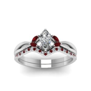 caratyogi marquise cut twisted diamond bridal set sterling silver created ruby marquise shape red color wedding ring sets prong setting in size 5 party wear daily wear ornament