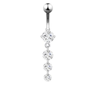 OUFER 14mm Belly Button Ring, 316L Surgical Steel Navel Rings, Charming CZ Navel Piercing Dangle, Curved Barbell