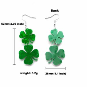 St. Patrick's Day Earrings Acrylic Irish Shamrock Dangle Earrings Green Clover Drop Earrings for Women St Patty's Jewelry Gift-E