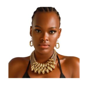 Fstrend African Choker Collar Bib Chunky Necklaces Tribal Statement Costumes Jewelry Accessories for Women and Girls (Gold)