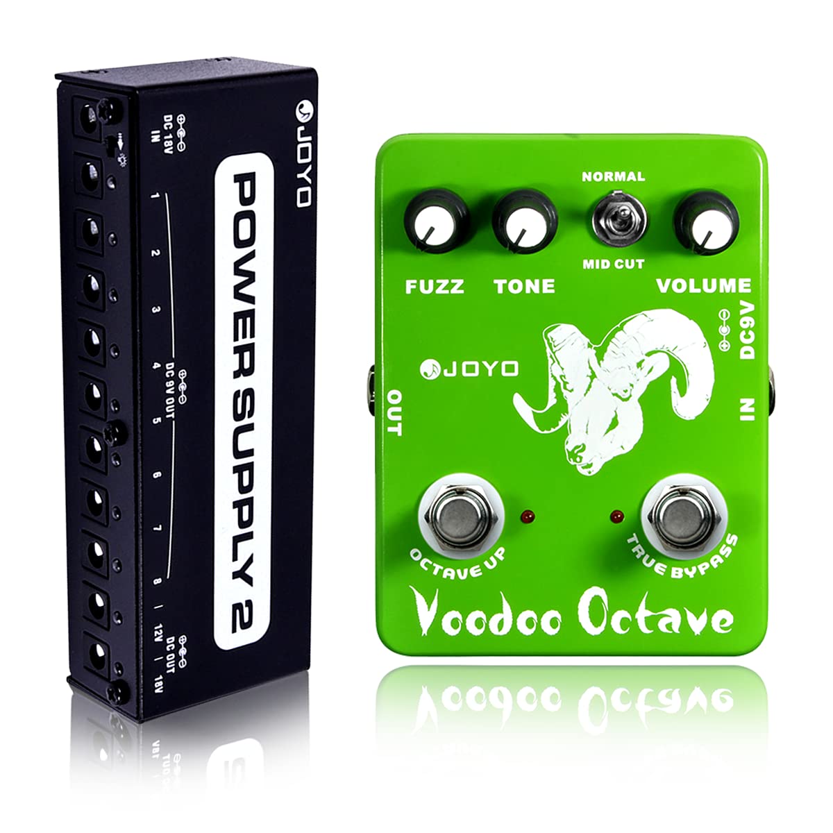 JOYO JF-12 Voodoo Octave Germanium 60's Fuzz Pedal Bundle with JP-02 DC 9V 18V Pedal Power Supply