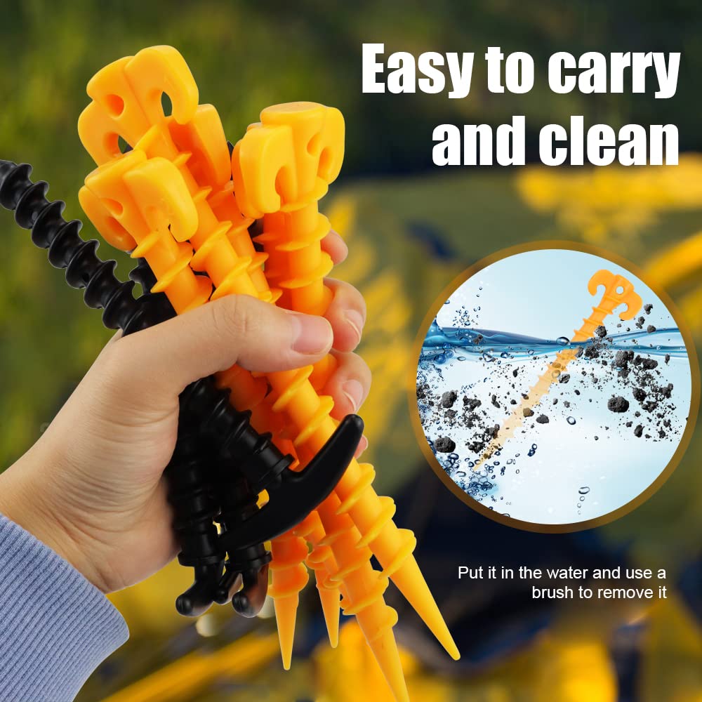 NODG 10 Pack Canopy Stakes Tent Pegs Spiral Stakes Outdoor Blanket Stakes Trampoline Anchors Durable Strong Plastic Peg Beach Mat Heavy Duty Screw Shape for Camping Sand Beach Rain Tarp and Hiking