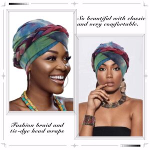 Woeoe African Turban Head Wraps Tie Dye Braid Beanie Cap Headwrap Soft Stretch Head Cover Cap Headwear for Women and Girls(Pack of 2)