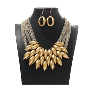 Fstrend African Choker Collar Bib Chunky Necklaces Tribal Statement Costumes Jewelry Accessories for Women and Girls (Gold)