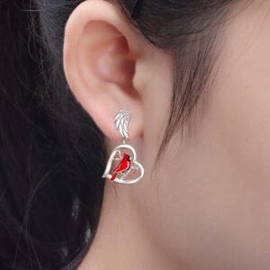 Cardinal Earrings for Women Sterling Silver Cardinal Appear When Angels Are Near Heart Red Bird Jewelry Dangle Memorial Gifts Angel Wing Studs