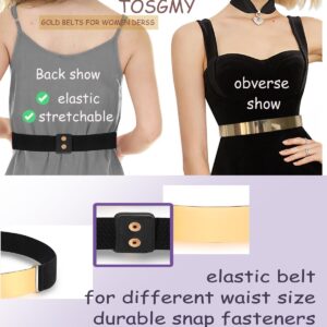 TOSGMY 3 Pieces Gold Metal Belt for Women Elastic Metal Waist Strap Stretch Belt for Women Gold Belt Adjustable Waistband