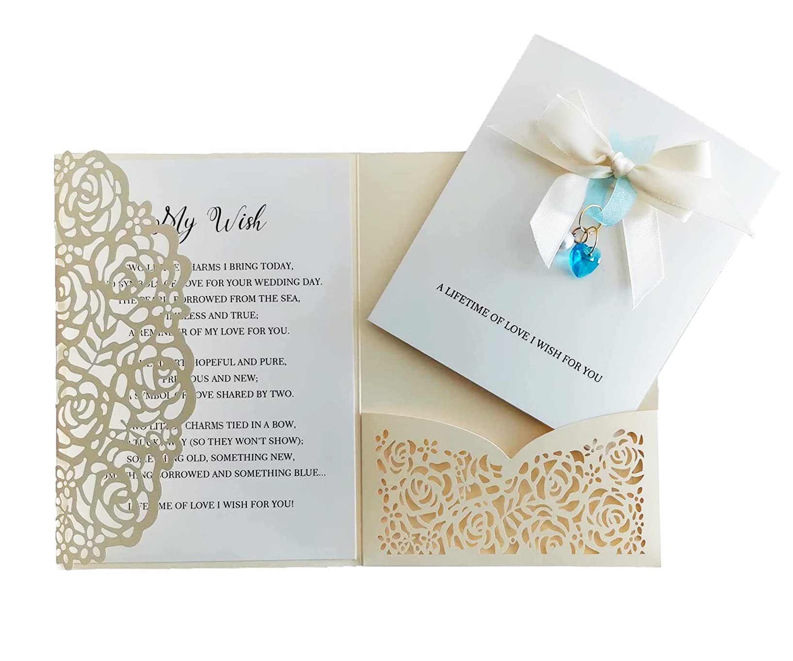 Wedding Day Card for Daughter, Gift Card for Daughter on Wedding Day, Bridal Shower Mother to Bride Gift Card, Wedding Gown Charm, Bridal Bouquet Charm, Something Blue