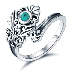 apotie sterling silver turquoise spoon ring - s925 victorian vintage flower thumb for women