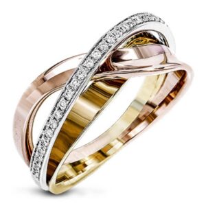 925 sterling silver women's fashion tricolor geometric line cross ring in 18k rose gold ring sparkling full diamond ring multi row cross ring eternity engagement wedding rings sizes 6-10 562 (7)