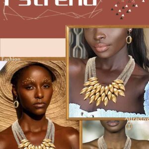 Fstrend African Choker Collar Bib Chunky Necklaces Tribal Statement Costumes Jewelry Accessories for Women and Girls (Gold)