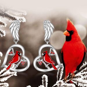 Cardinal Earrings for Women Sterling Silver Cardinal Appear When Angels Are Near Heart Red Bird Jewelry Dangle Memorial Gifts Angel Wing Studs