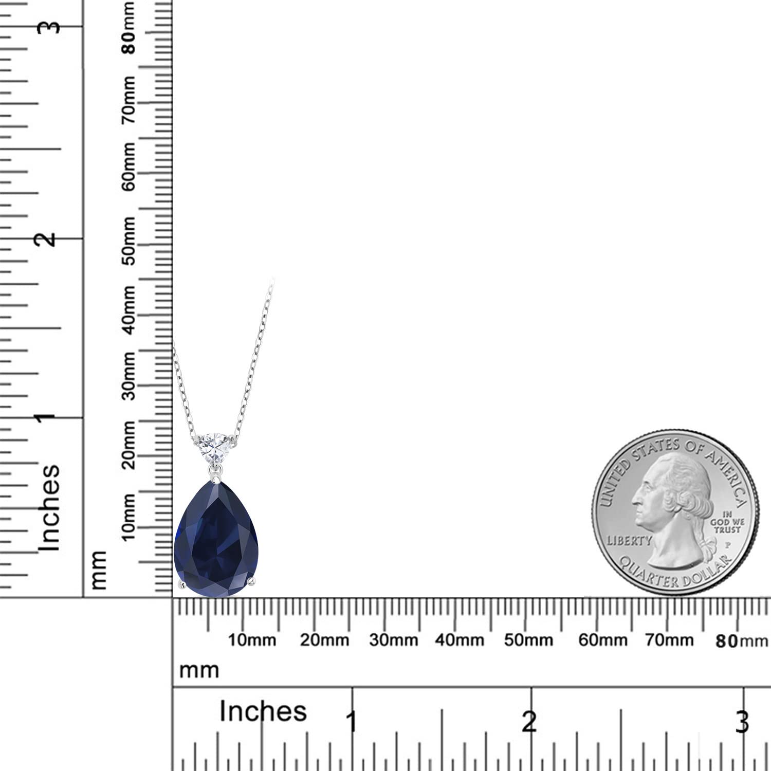 Gem Stone King 925 Sterling Silver Created Blue Sapphire and White Moissanite Teardrop Pendant Necklace For Women (13.10 Cttw, Pear Shape 18X13MM, With 18 Inch Chain)