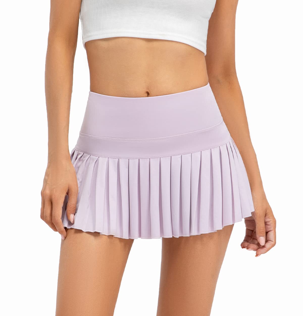 Raroauf Womens Pleated Tennis Skirts with Shorts High Waisted Mini Skirt Golf Skort Athletic Skirts Workout Pickball Pink X-Small