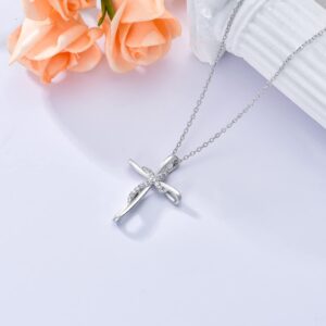 SISGEM S925 Sterling Silver Cross Necklace with Diamond for Women Teen Girls, Double Cross Pendant Necklace Natural Diamond Jewerly Gifts for Birthday Mothers Day 18+2 inch (Sterling Silver- White)