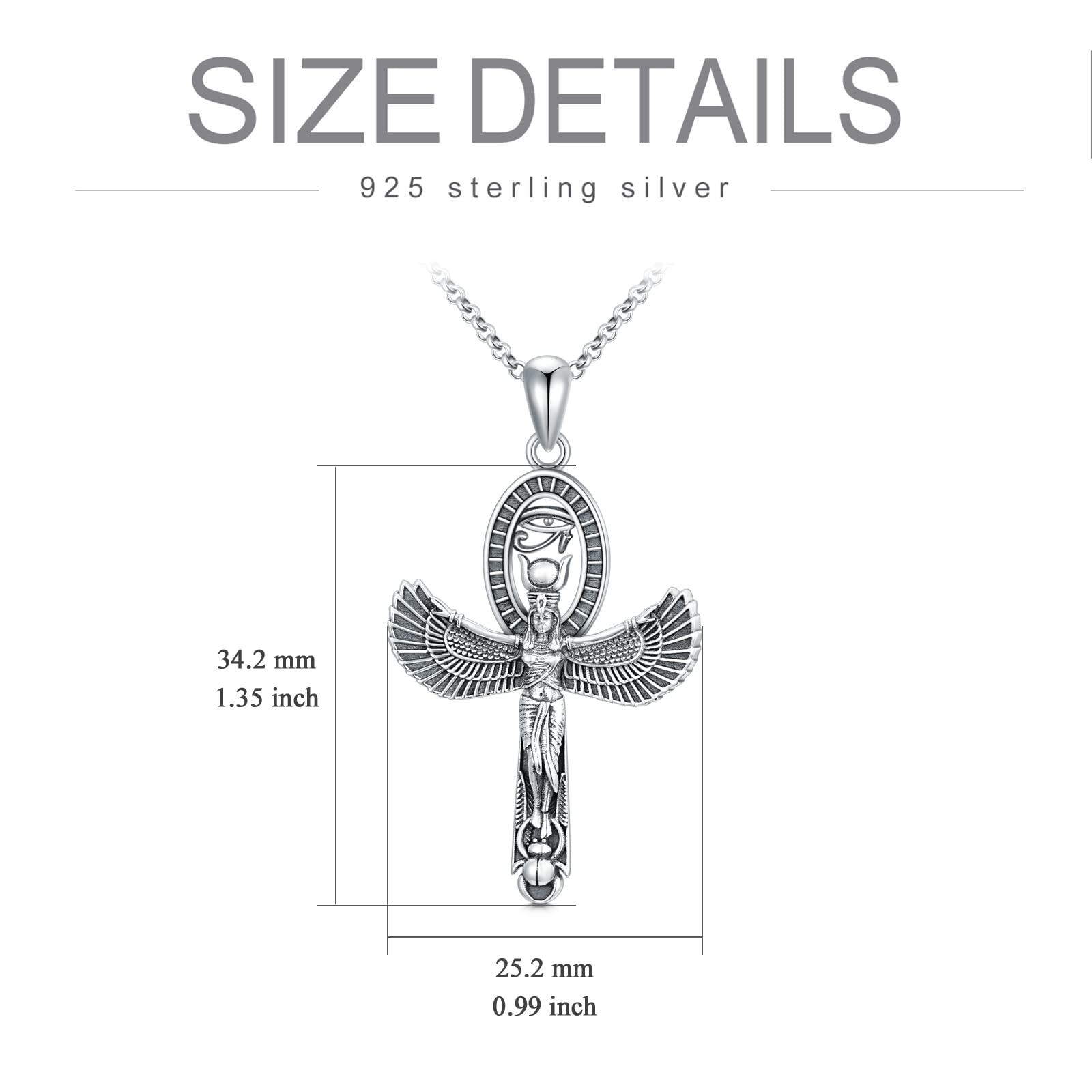 SIMONLY Sterling Silver Egyptian Goddess Necklace Ancient Egypt Jewelry Horus Gold Ankh Pendant Womens Accessory Ancient Mother Gifts