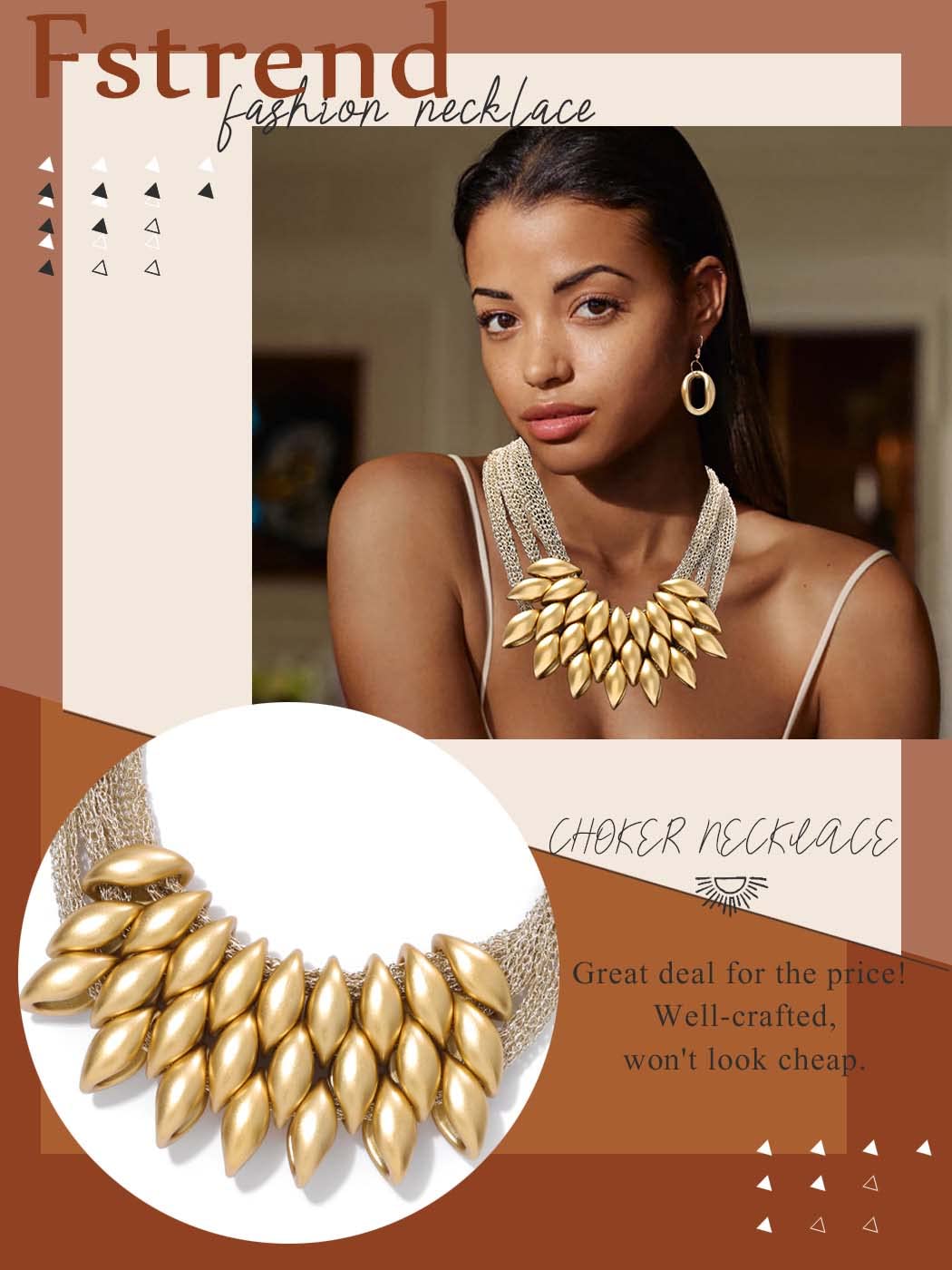 Fstrend African Choker Collar Bib Chunky Necklaces Tribal Statement Costumes Jewelry Accessories for Women and Girls (Gold)