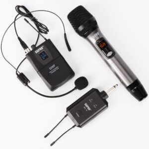 sgpro wireless microphone multi-purpose set with compact receiver, mute. and battery indicator for singing, dj, speech, classroom, church and karaoke (sg-14b | handheld and bodypack set)