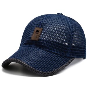 kecop breathable full mesh hat for men, quick dry cooling caps for women,lightweight trucker hats for sports,blue