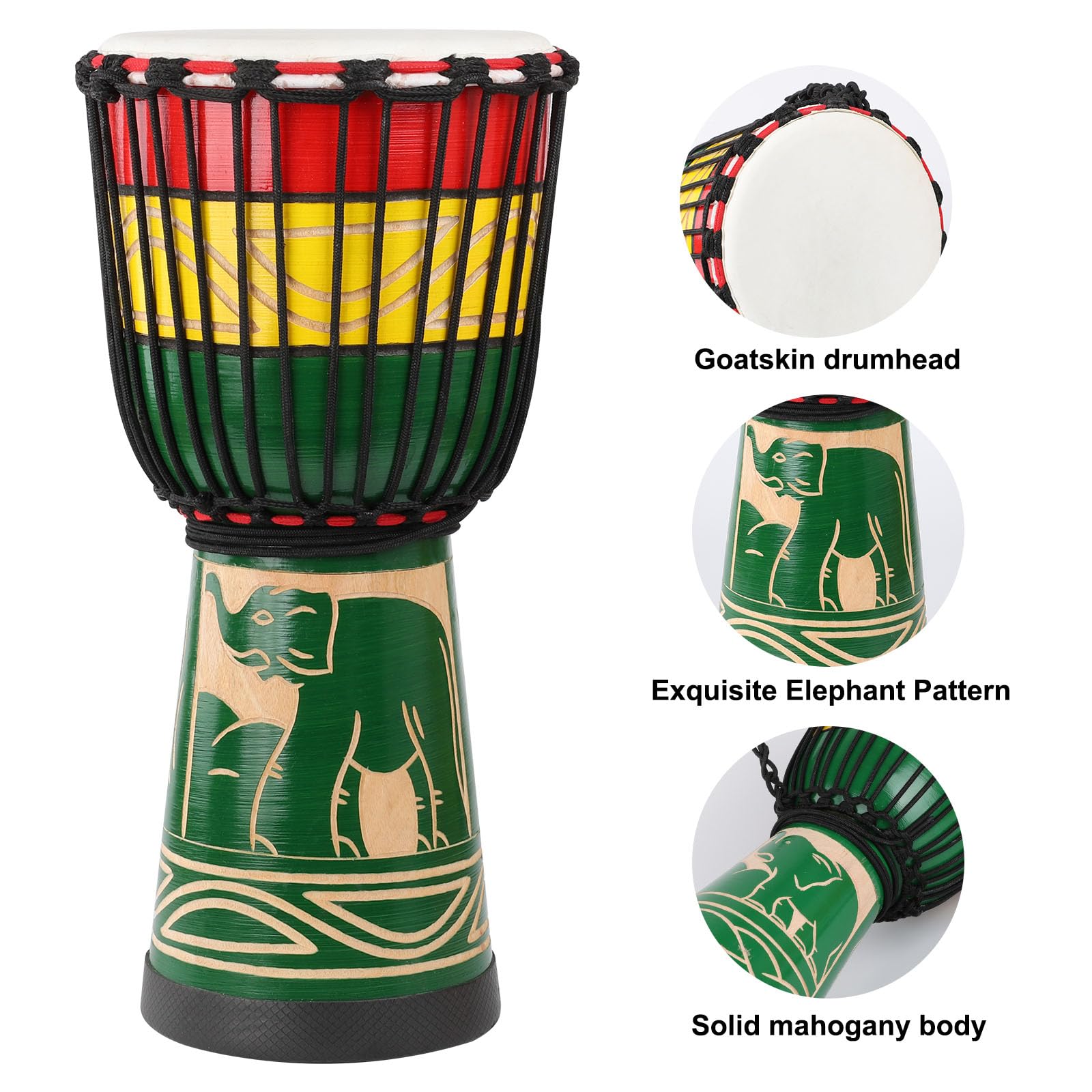 Djembe Drum,LIEKE 10'' African Drum Carved of Mahogany Goatskin Drumhead for Adults Student Beginners Green