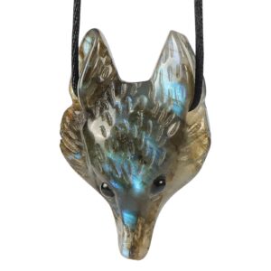 hxswkk labradorite pendant fox crystal necklace 1.5 inch healing gemstone carved statue figurine gifts